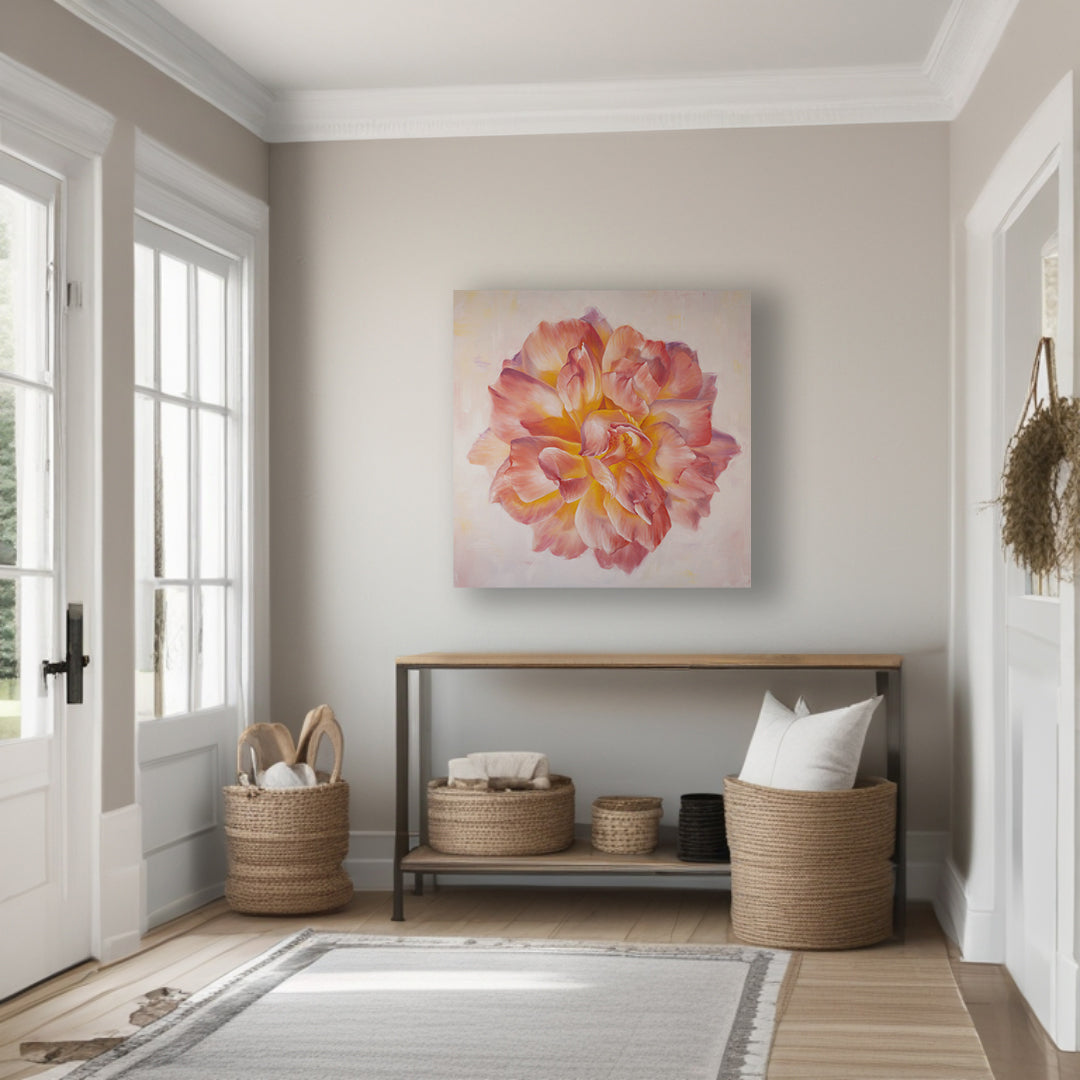 Peach Garden Rose - Original Oil Painting by Robyn Palescandolo