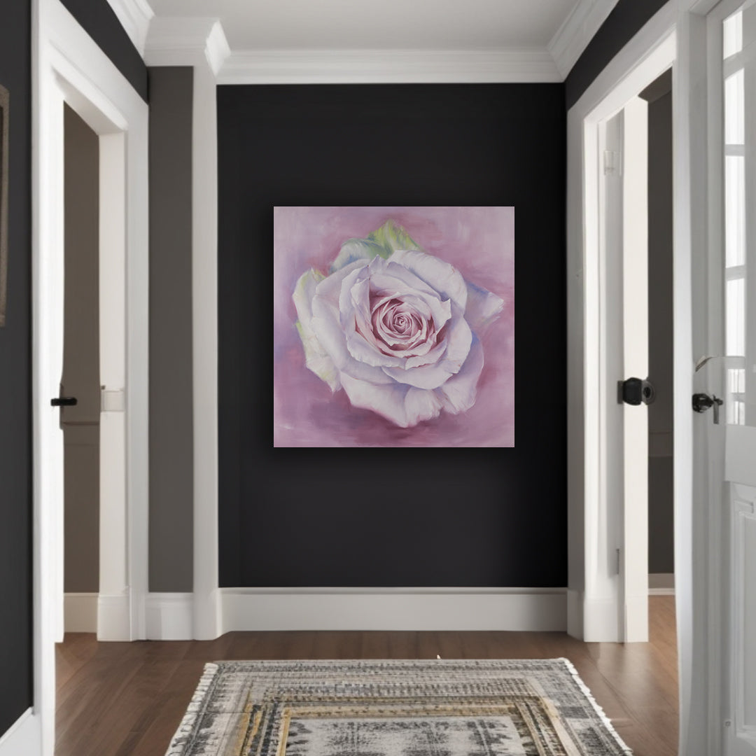 White Rose in a Lavender Haze - Original Oil Painting by Robyn Palescandolo