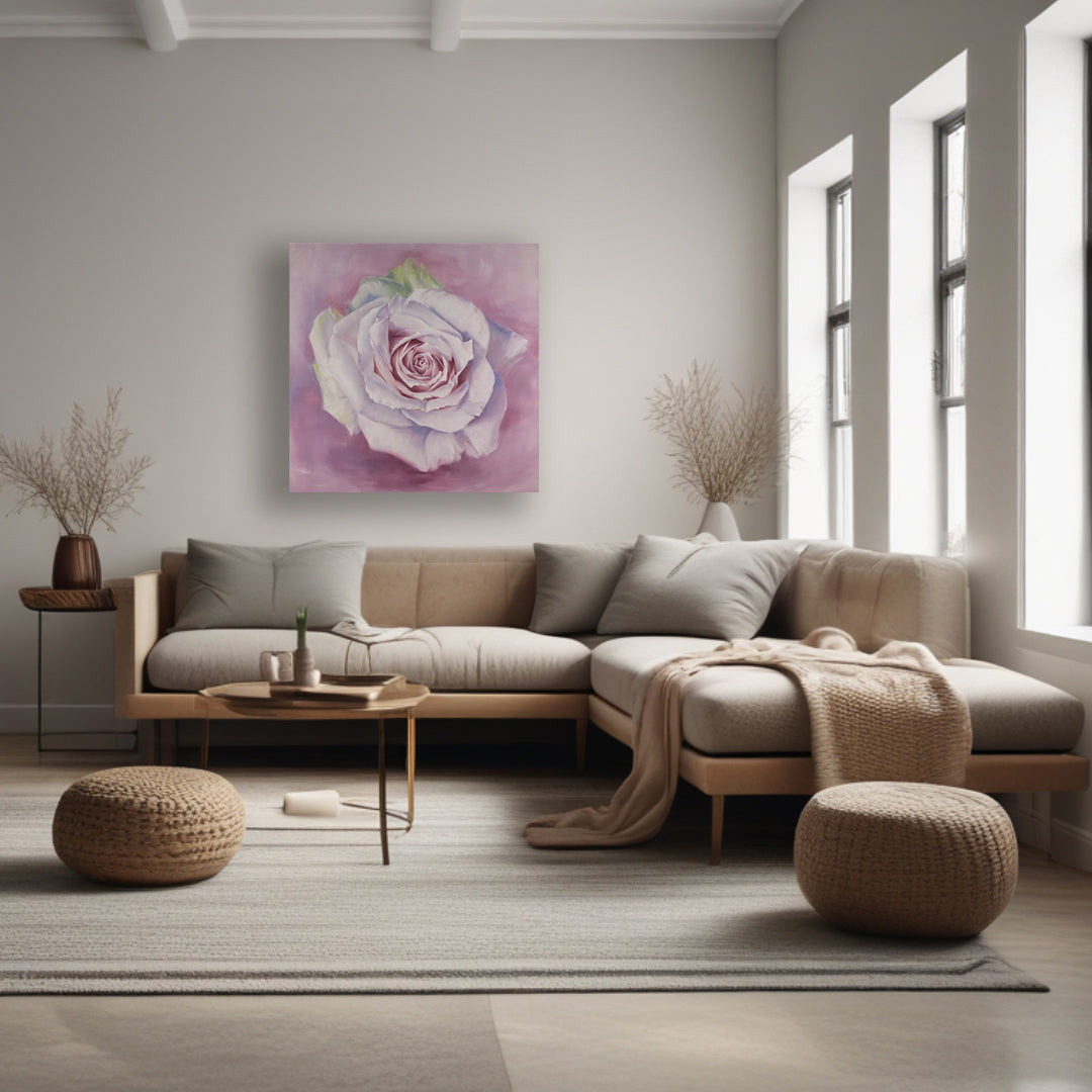 White Rose in a Lavender Haze - Original Oil Painting by Robyn Palescandolo