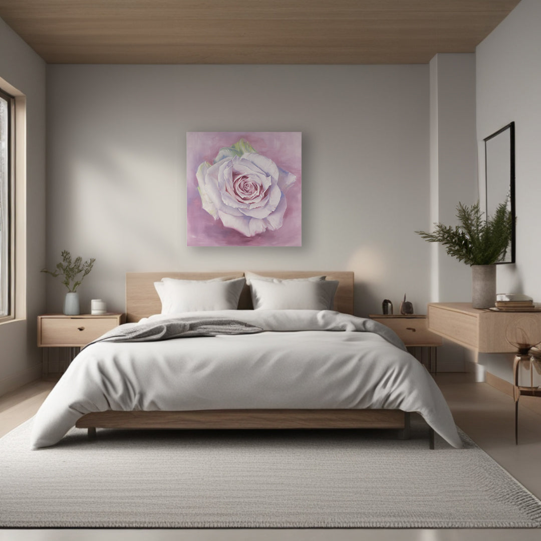 White Rose in a Lavender Haze - Original Oil Painting by Robyn Palescandolo