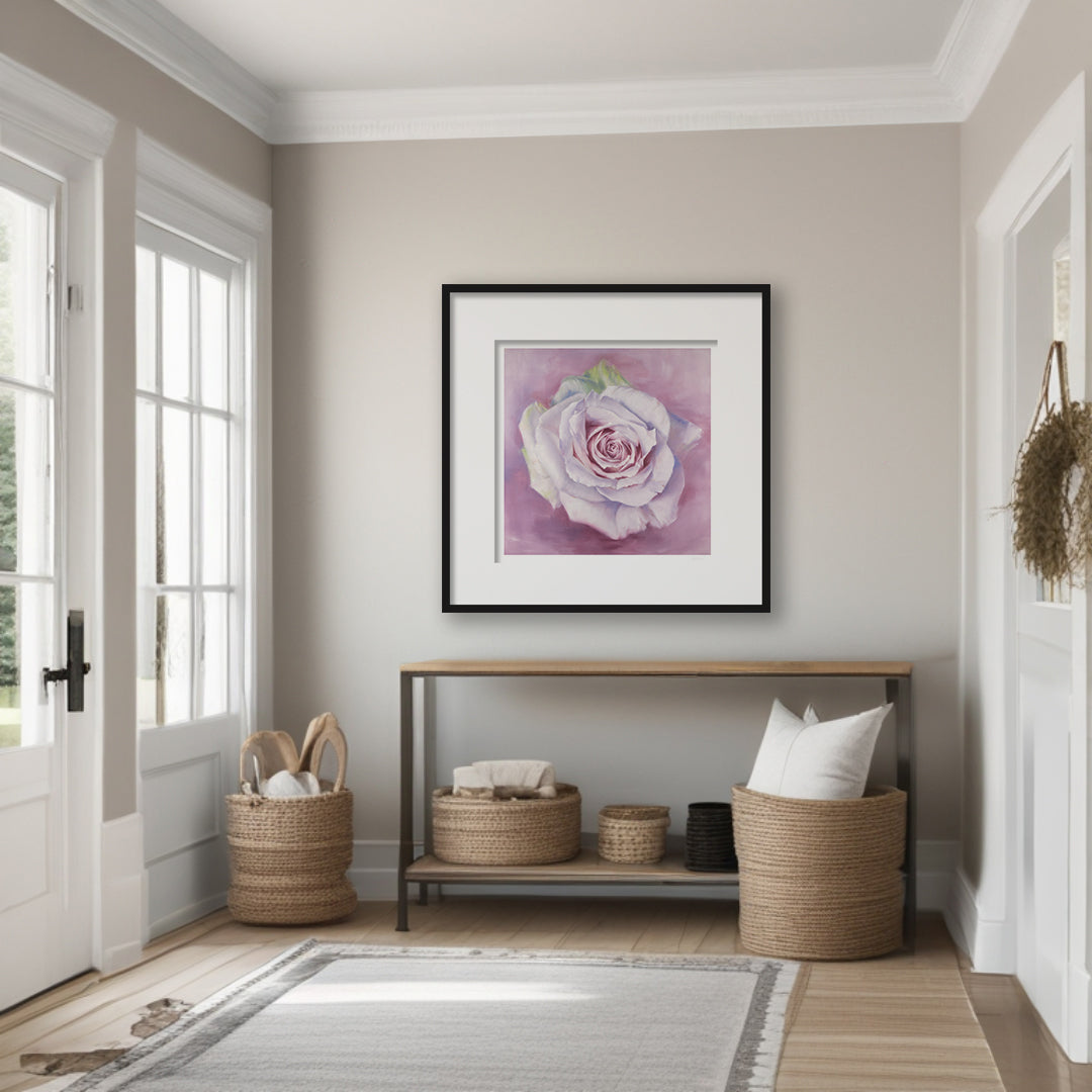 White Rose in a Lavender Haze - Botanical Print on Fine Art Paper