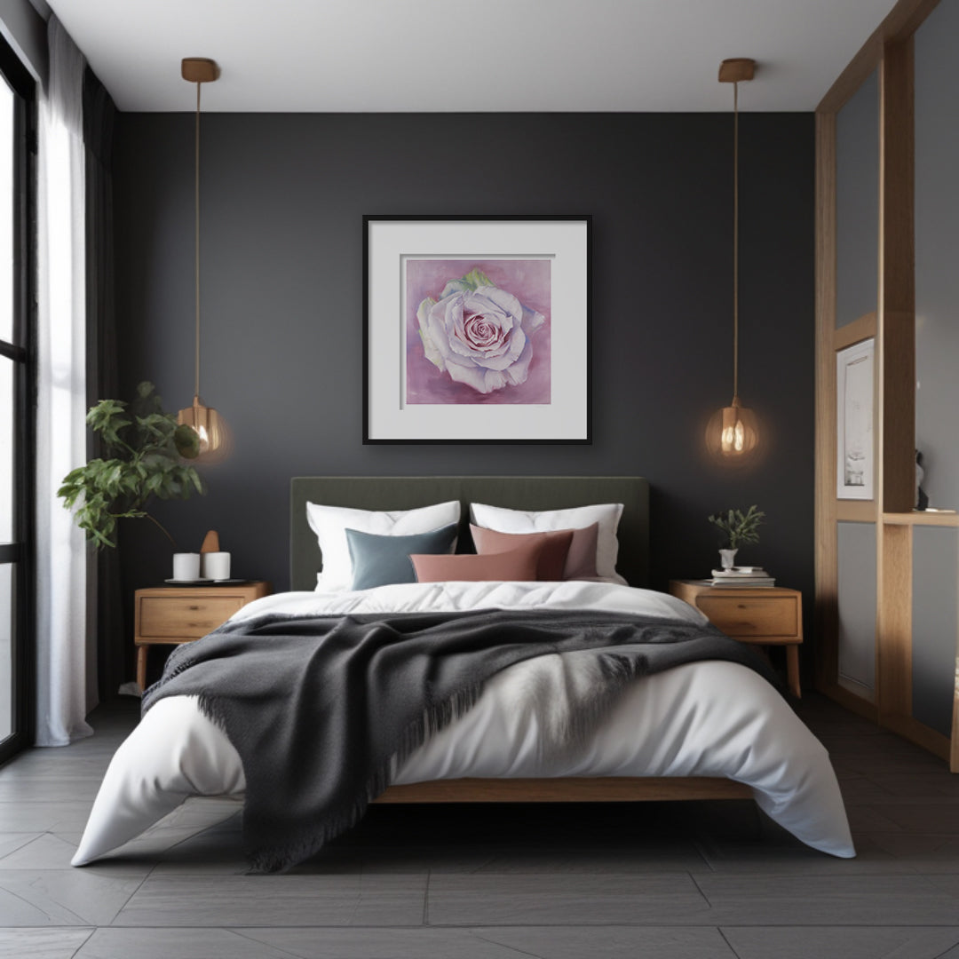 White Rose in a Lavender Haze - Botanical Print on Fine Art Paper