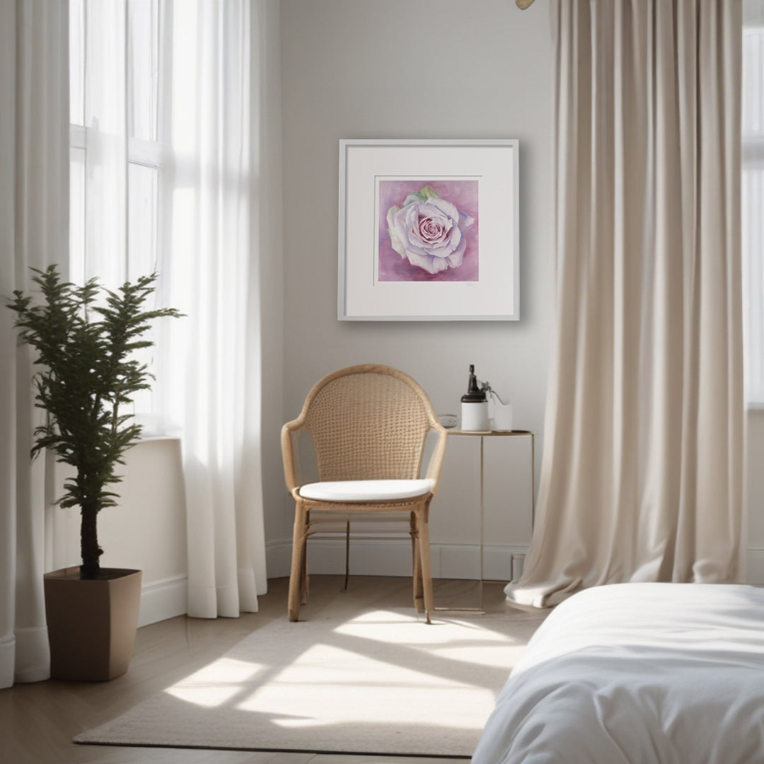 White Rose in a Lavender Haze - Botanical Print on Fine Art Paper