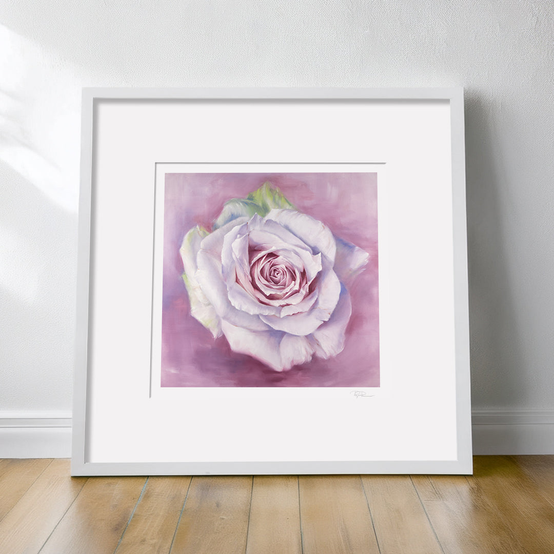 White Rose in a Lavender Haze - Botanical Print on Fine Art Paper