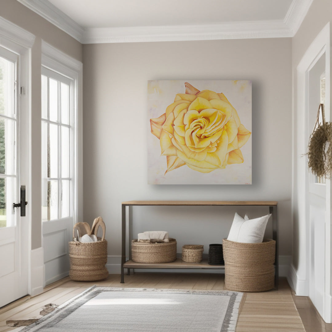 Yellow Heirloom Rose - Original Oil Painting by Robyn Palescandolo