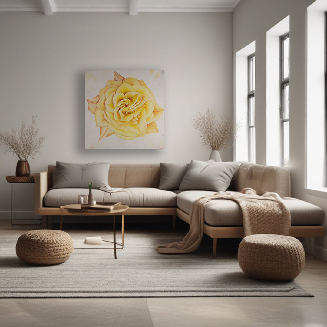 Yellow Heirloom Rose - Original Oil Painting by Robyn Palescandolo