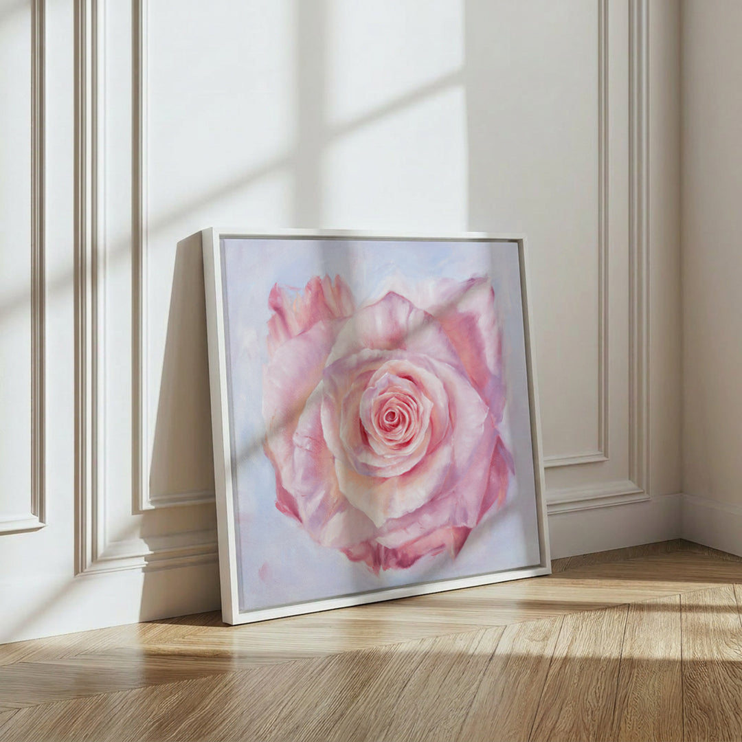 Pink Rose in a Field of Blue - Original Oil Painting by Robyn Palescandolo
