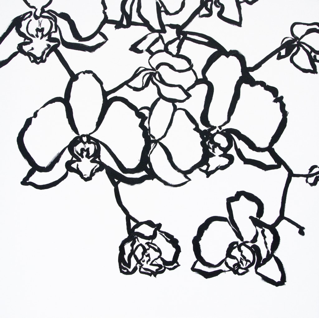 Graphic Orchids monochrome oil painting on canvas