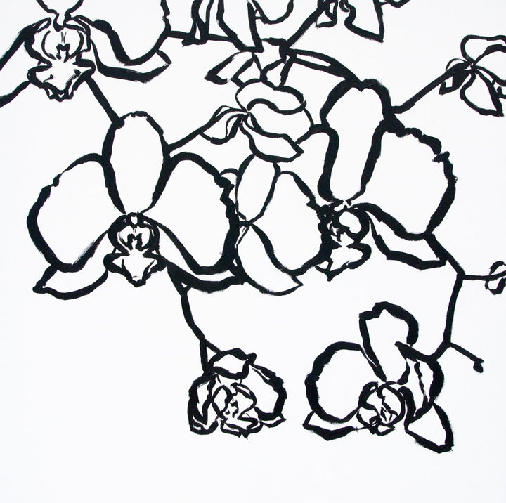 Graphic Orchids, Monochrome Oil Painting on Canvas