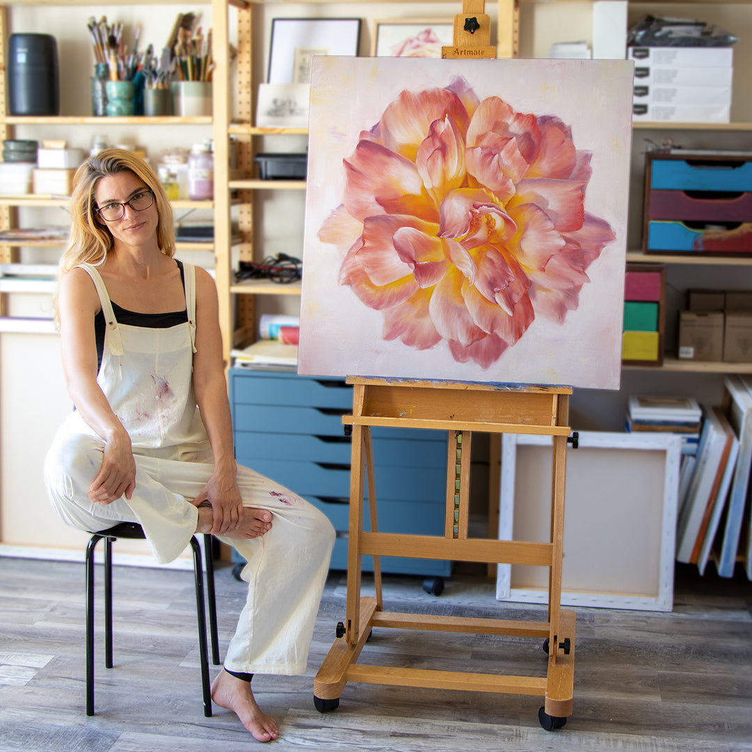 Peach Garden Rose - Original Oil Painting by Robyn Palescandolo
