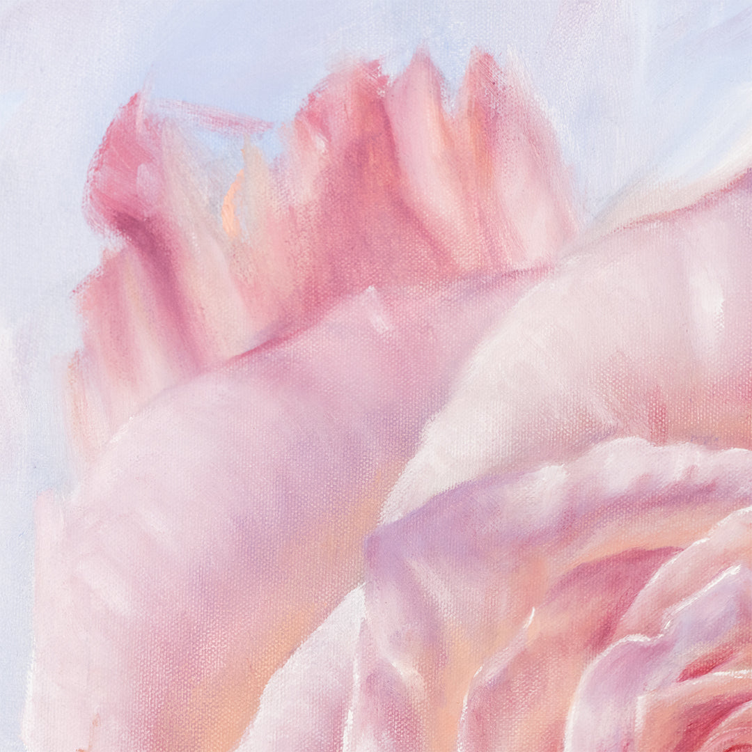 Pink Rose in a Field of Blue - Original Oil Painting by Robyn Palescandolo