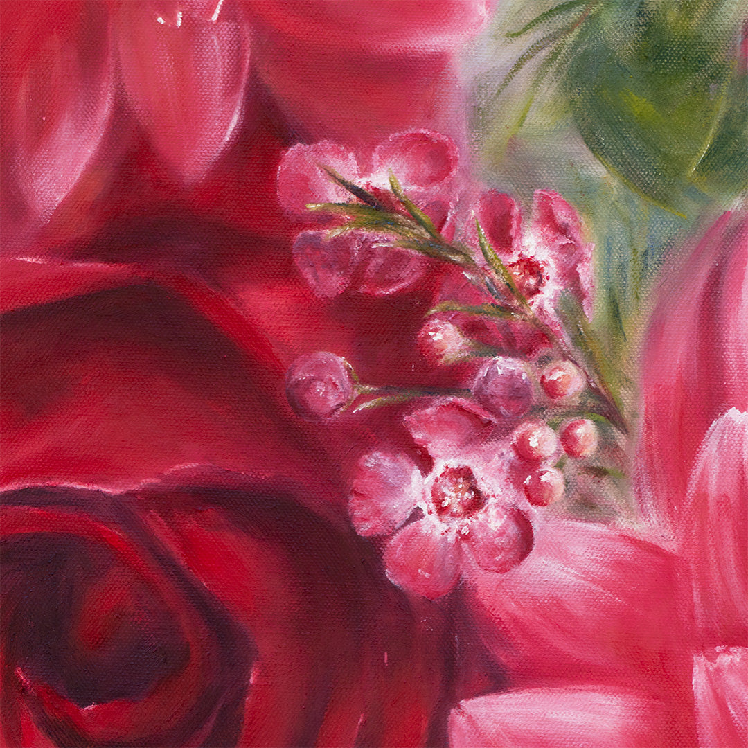 Red Gerbera Daisies and a Rose - Original Oil Painting by Robyn Palescandolo
