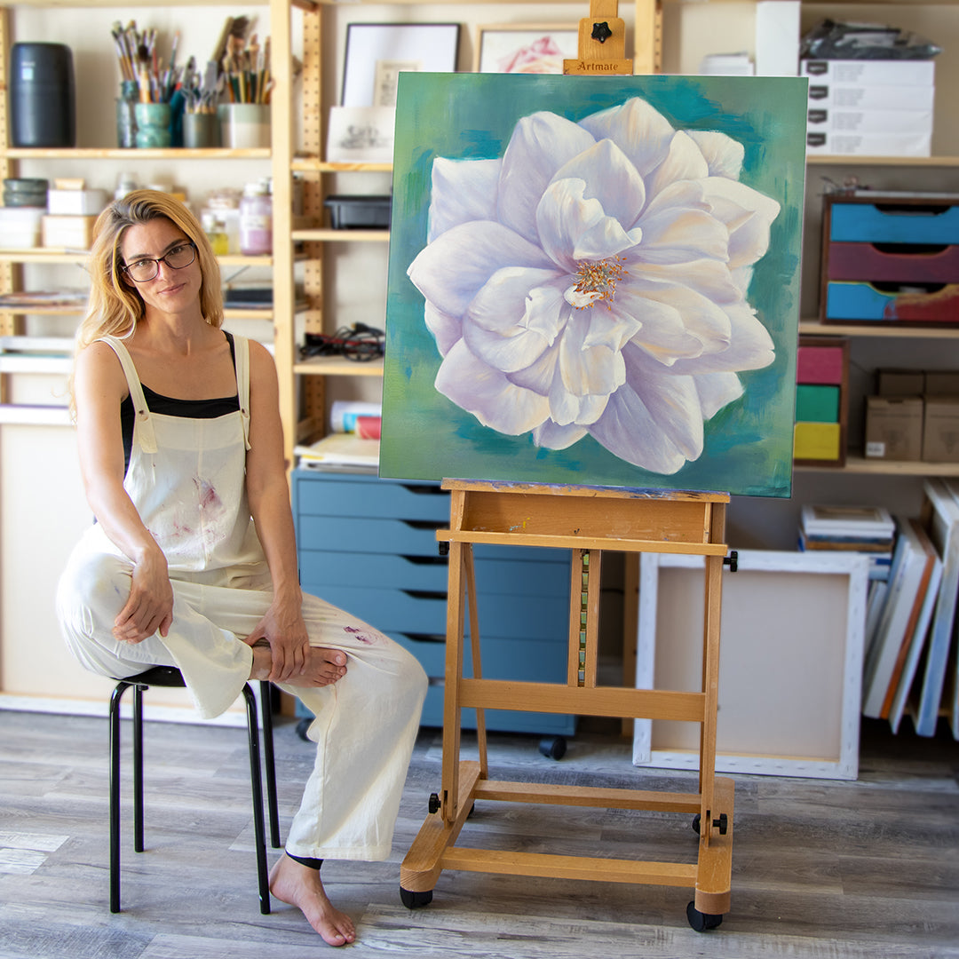 White Garden Rose - Original Oil Painting by Robyn Palescandolo