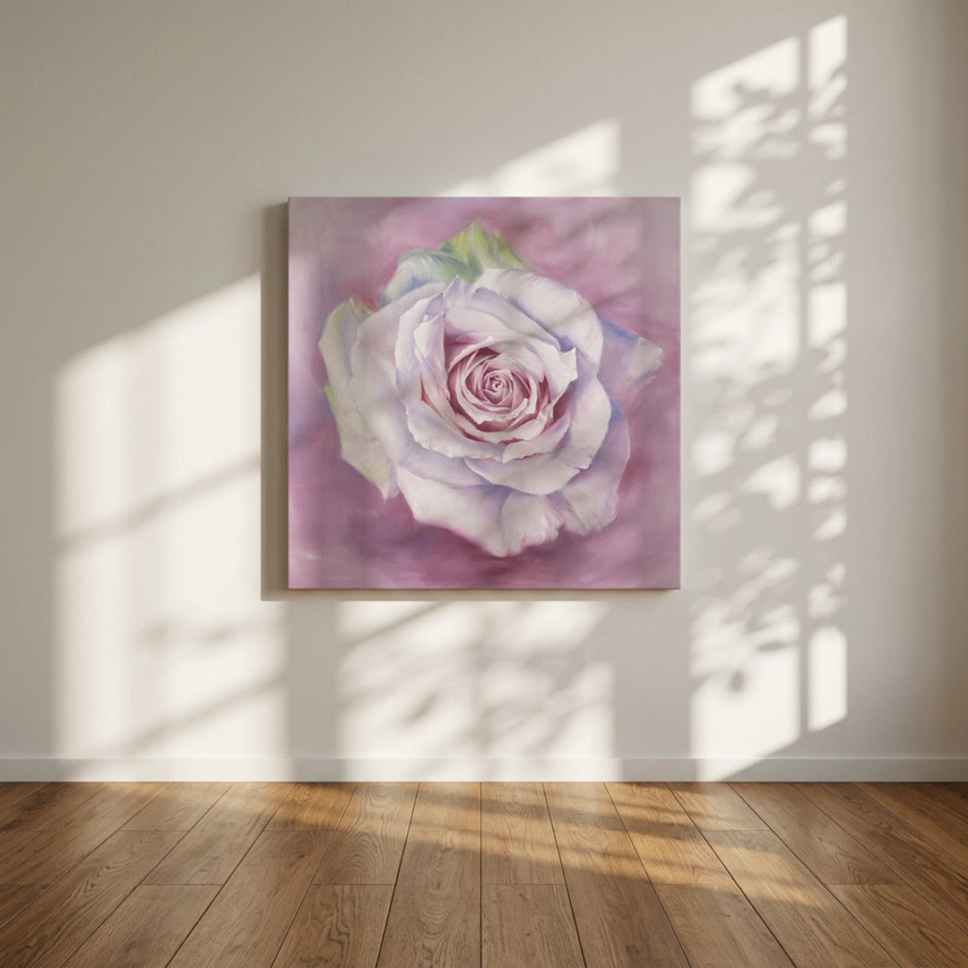 White Rose in a Lavender Haze - Original Oil Painting by Robyn Palescandolo