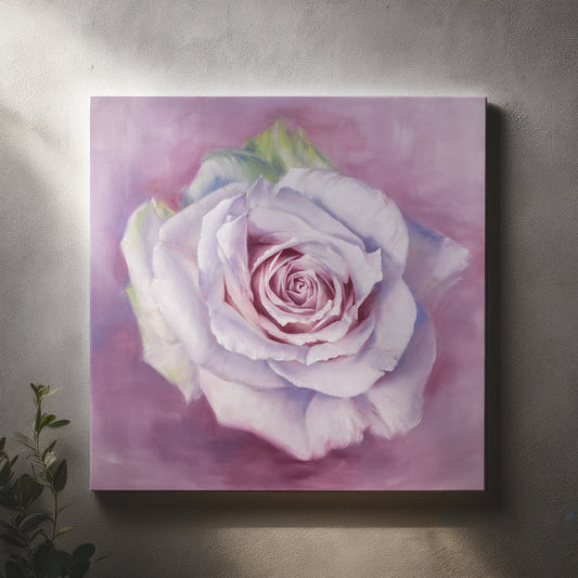White Rose in a Lavender Haze - Original Oil Painting by Robyn Palescandolo
