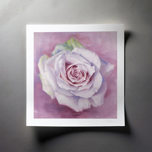 White Rose in a Lavender Haze - Botanical Print on Fine Art Paper