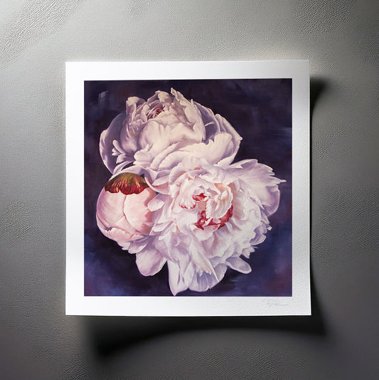 Bouquet: White Winter Peonies - Botanical Print on Fine Art Paper