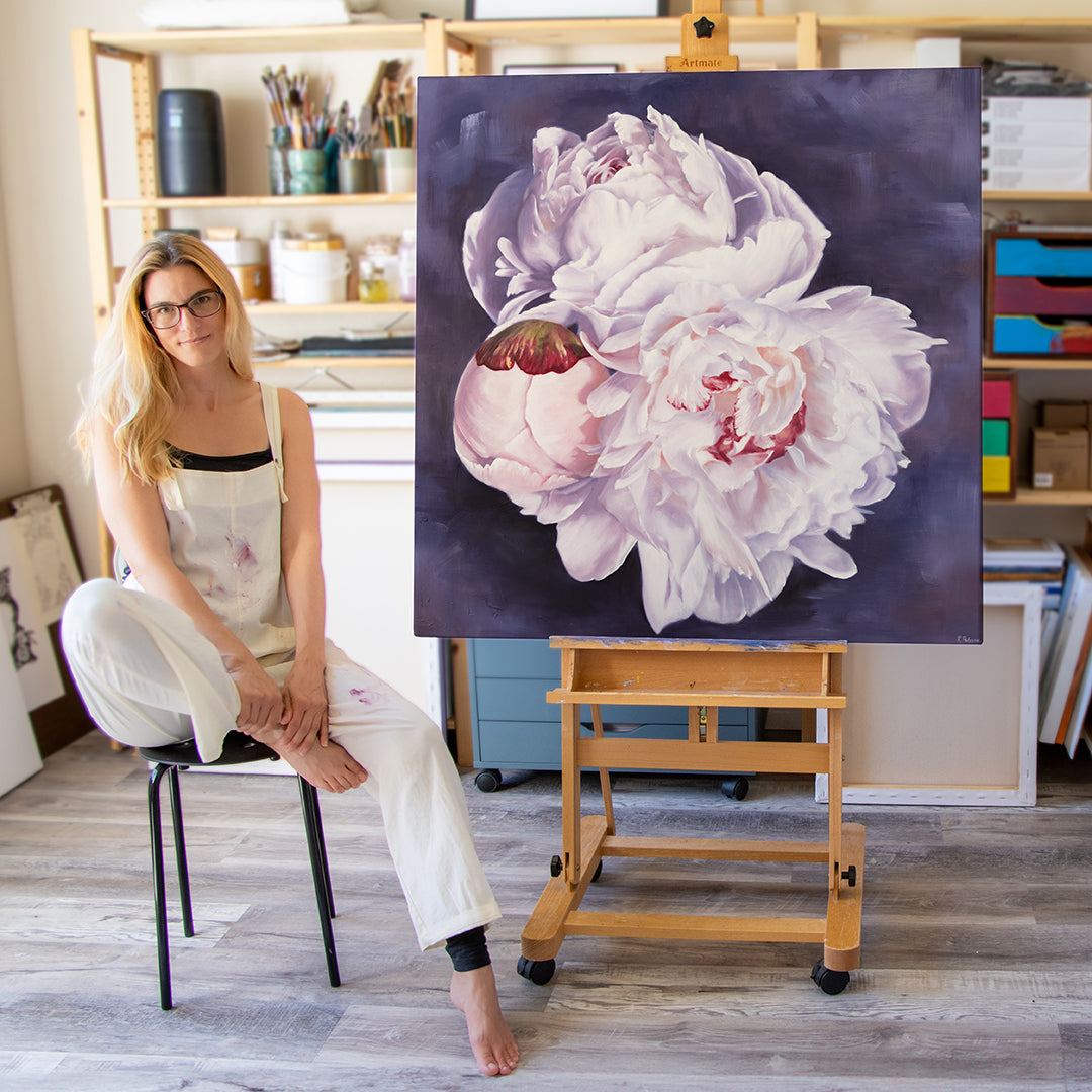 Bouquet: White Winter Peonies - Original Oil Painting by Robyn Palescandolo