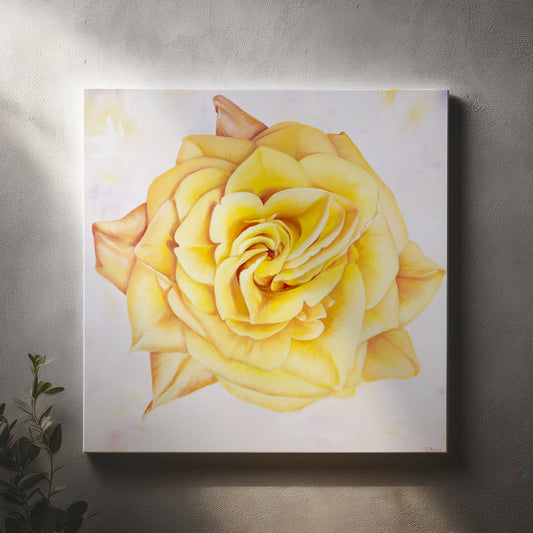 Yellow Heirloom Rose - Original Oil Painting by Robyn Palescandolo