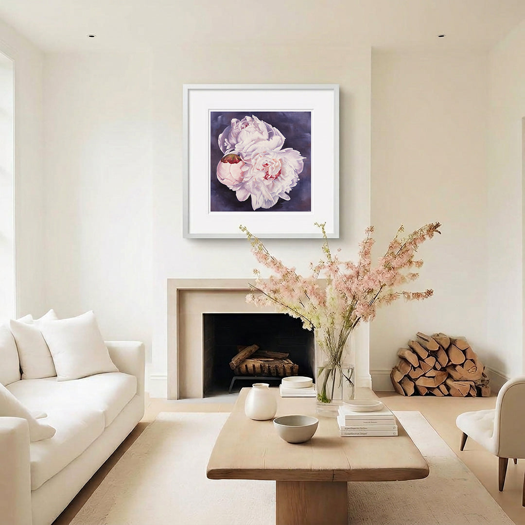 Bouquet: White Winter Peonies - Botanical Print on Fine Art Paper